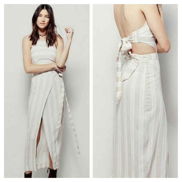 Free People Dresses & Skirts - Free People Striped Halter Wrap Maxi Dress Size Small